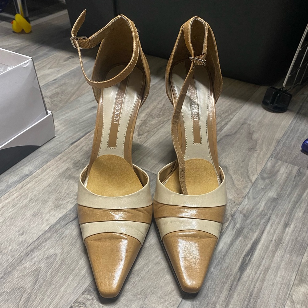 Tan and White Pencil Heels